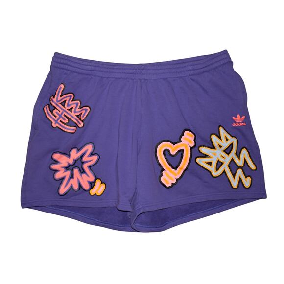 ADIDAS $40 Love Unites Loose Knit Shorts Graffiti Graphic Purple 2X - Picture 1 of 3